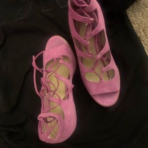 Ladies purple Coach suede bootie